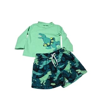 Carter's Mint Green Dinosaur Rashguard Set with Navy Dino Shorts